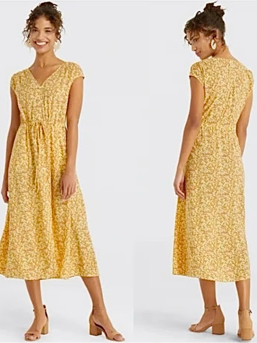Draper James Womens Button Front Midi Shirt Dress Size Medium Floral Yellow